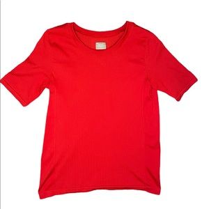 Athleta Renew Ribbed Red Short Sleeve T-Shirt Fitted Stretchy Women's L